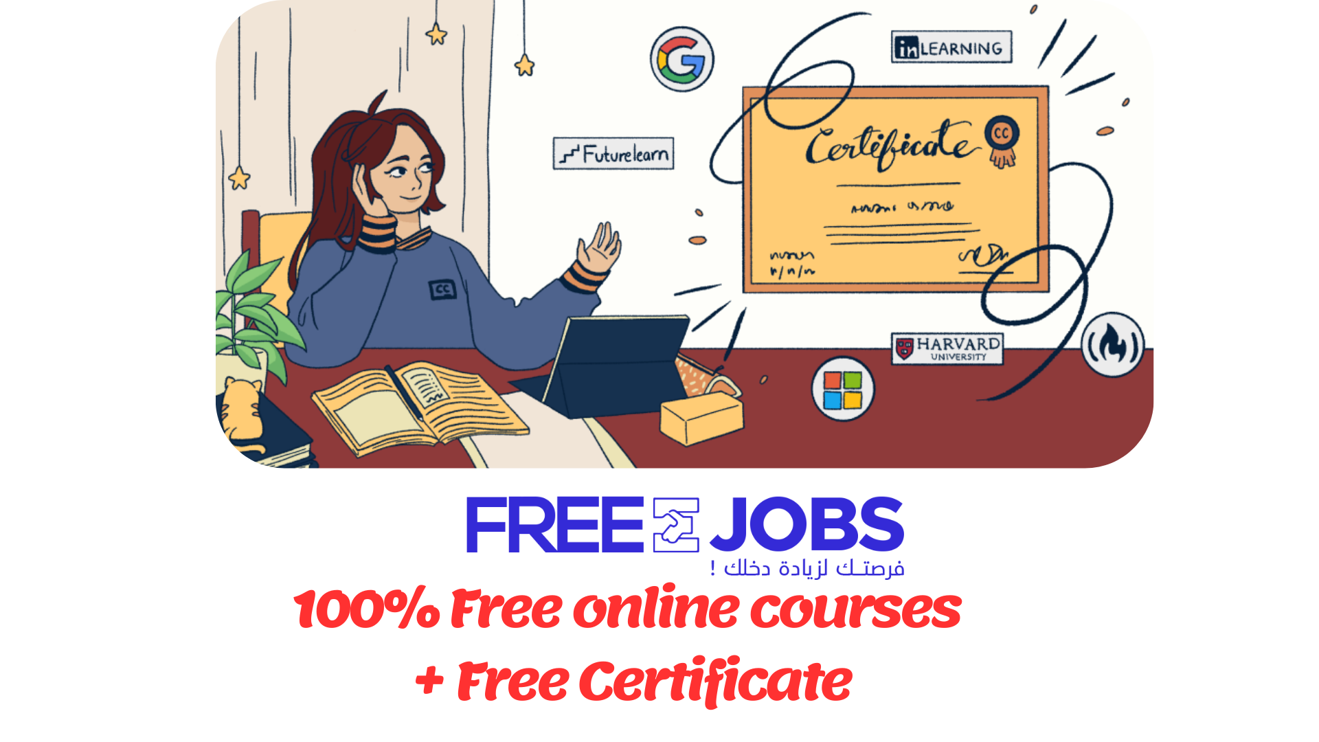100% Free online courses + Free Certificate