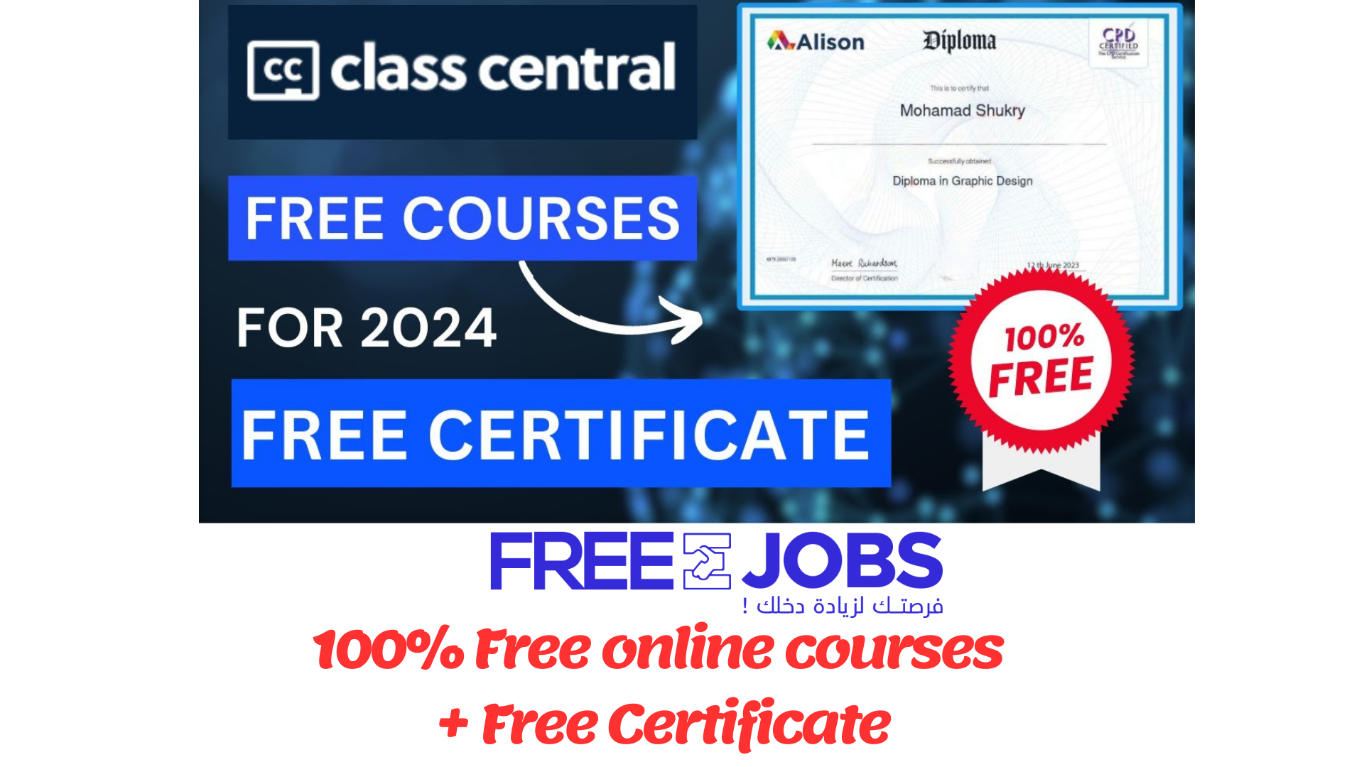 100% Free online courses + Free Certificate